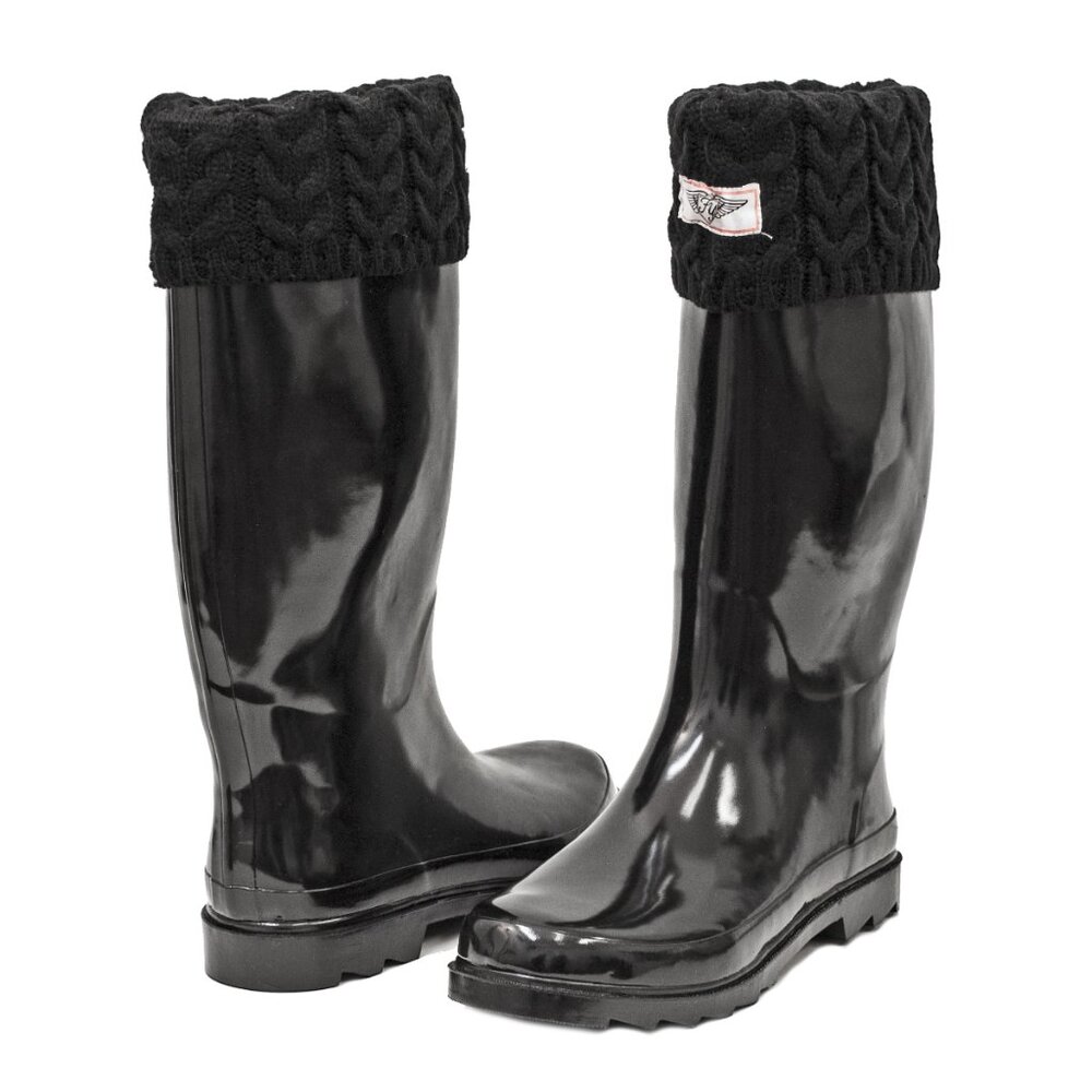 Women's Rainboots, Tall Rain Boots with Cuff, RB-3104, Black, Size 6